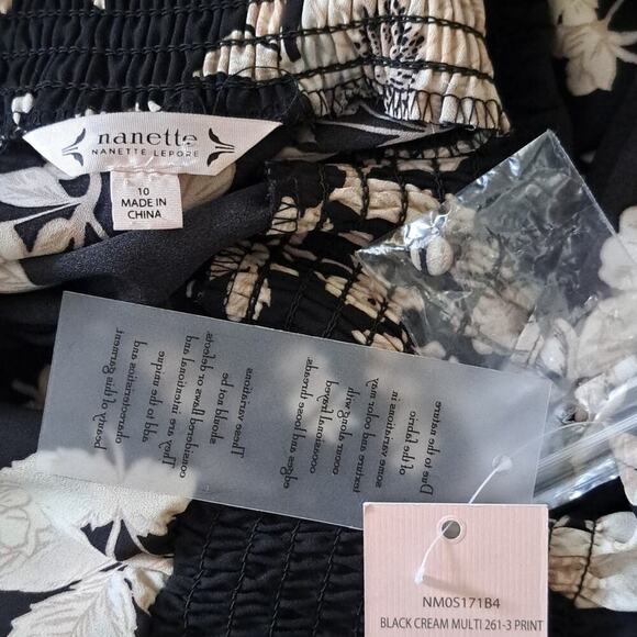 NWT NANETTE LEPORE high/low black cream multi print dress, sz 10, $138.00 - Picture 3 of 5